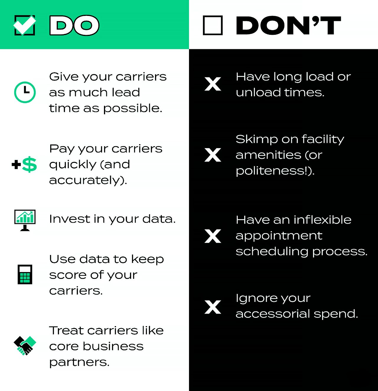 Shipper Do's and Dont's Checklist infographic